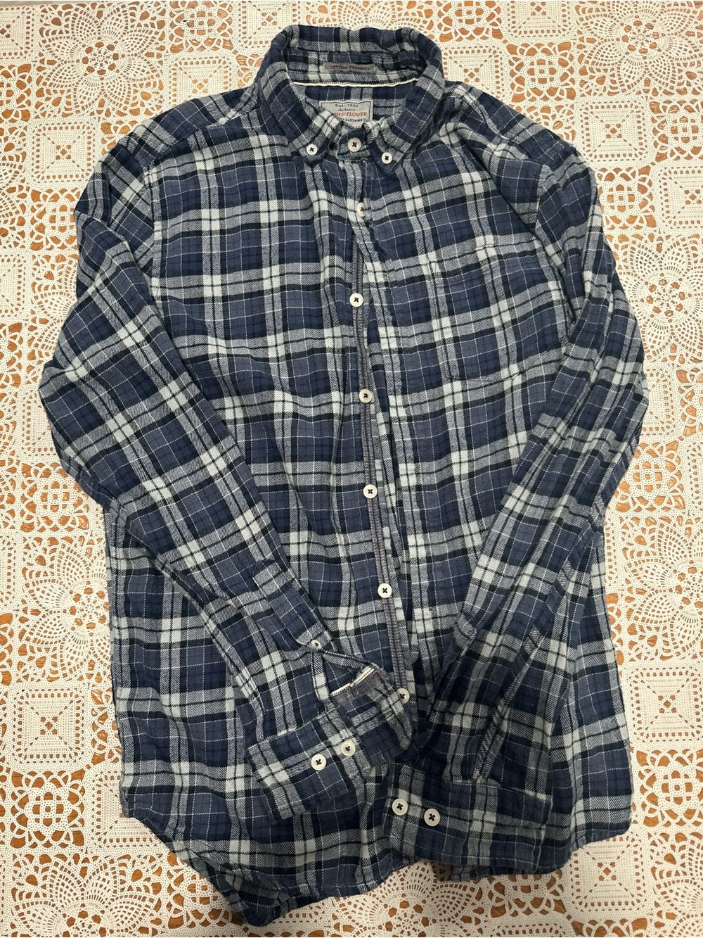 Denim & Flower Cotton Flannel Plaid Button Down Shirt Mens Small Slim Fit